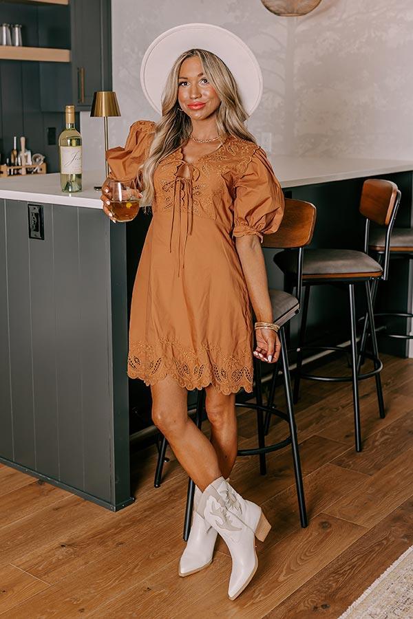 Chic Feeling Embroidered Mini Dress in Camel Product Image