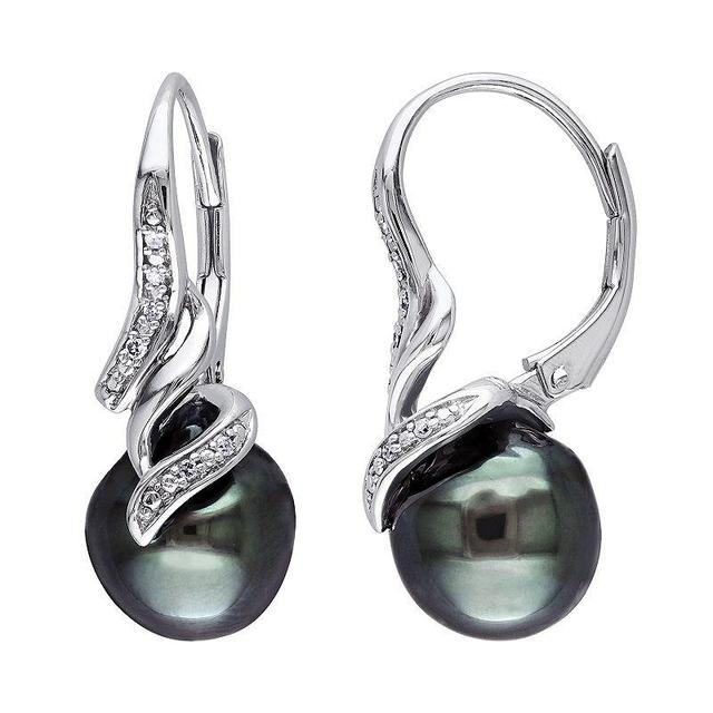 Stella Grace Sterling Silver Tahitian Cultured Pearl & Diamond Accent Earrings, Womens, Silvertone Product Image