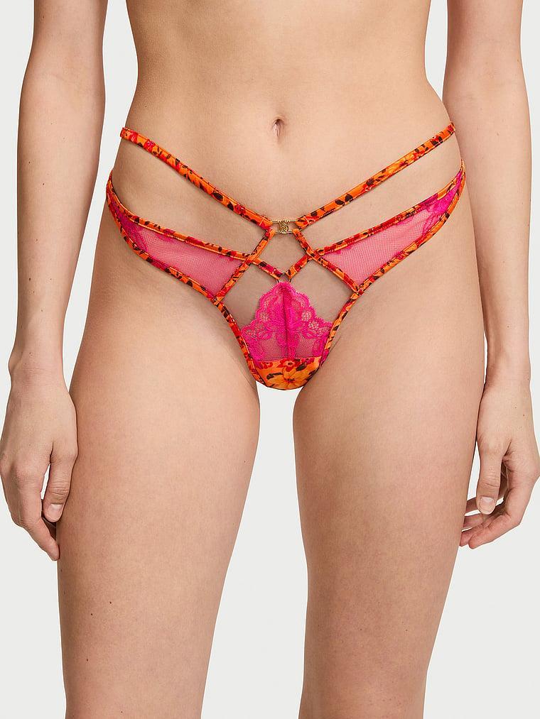 Tropical Satin Lace High-Leg Strappy Thong Panty Product Image