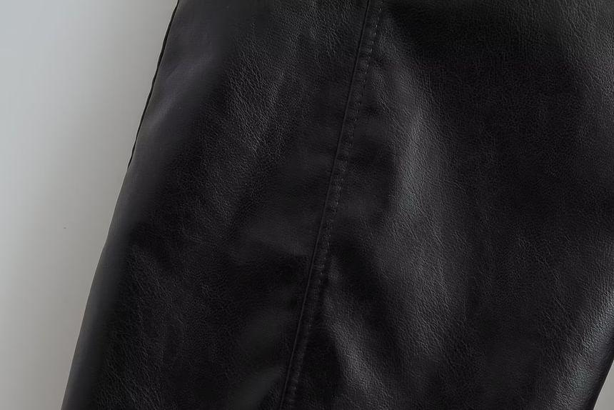 High Rise Faux Leather Plain Flared Pants Product Image