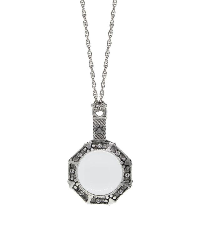 1928 Silver Tone Crystal Dog Bone Magnifier Pendant Necklace, Womens, Gray Product Image