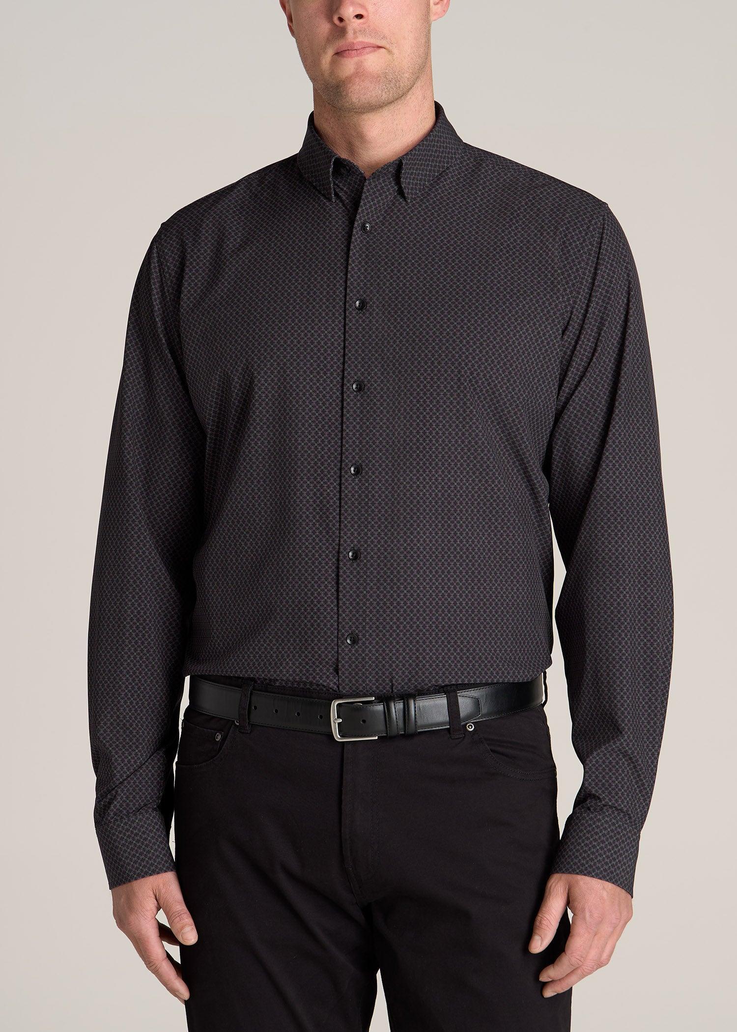 Traveler Stretch Dress Shirt for Tall Men in Black Multi Male Product Image