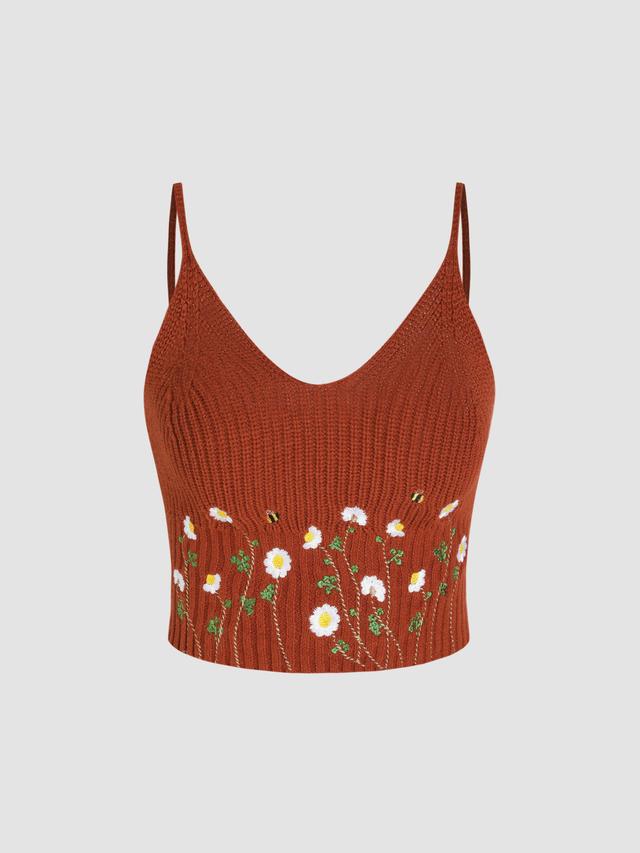 Knit Floral Scoop Neckline Crop Tank Top Product Image