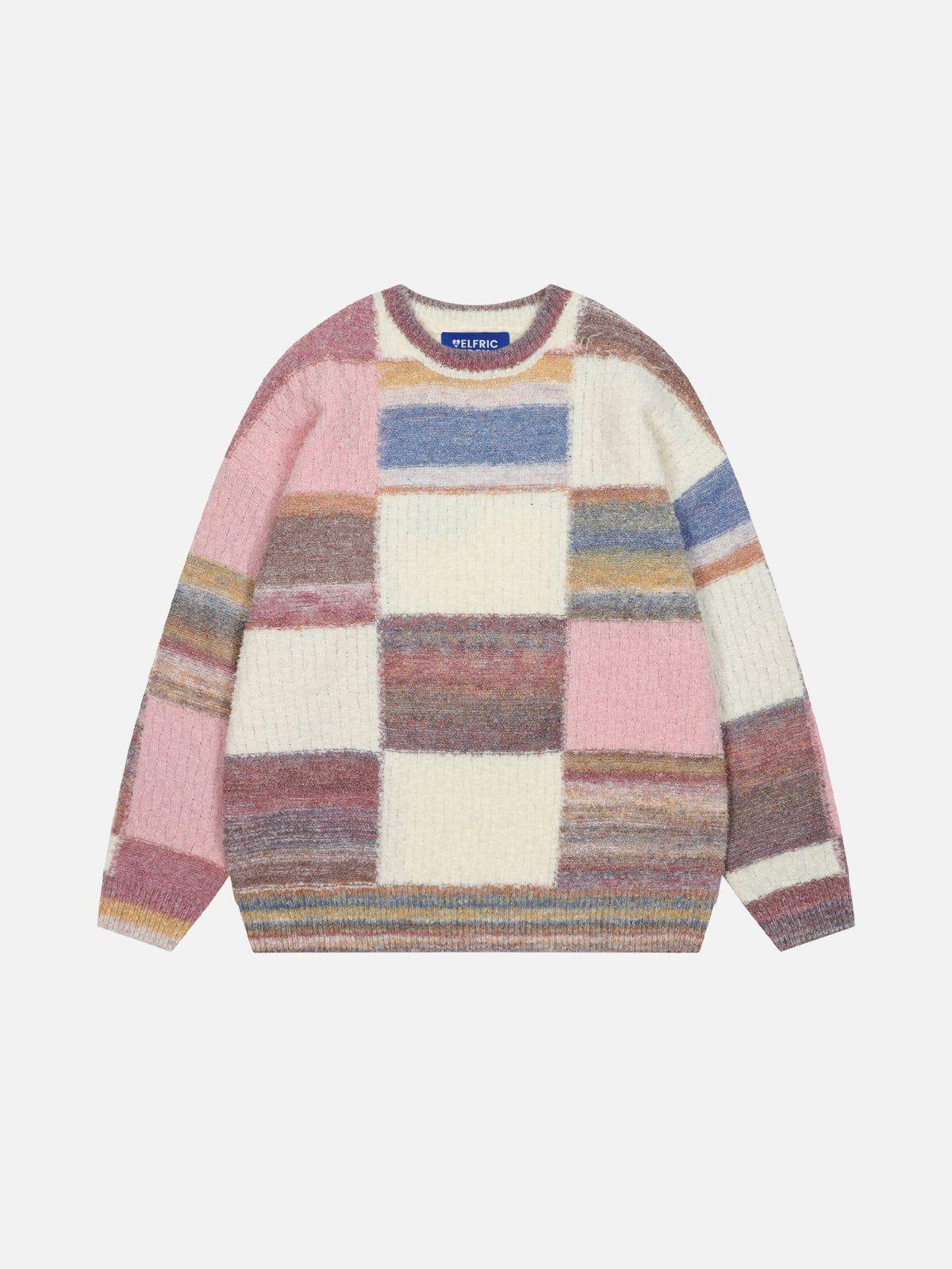 Aelfric Eden Color Blocking Plaid Sweater Product Image