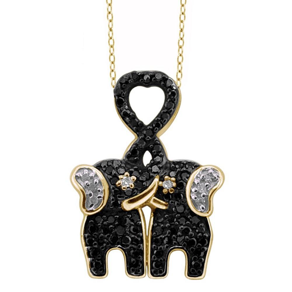 Womens Sterling Silver Accent Round-Cut Black and White Diamond Pave Set Elephant Pendant 18) Product Image