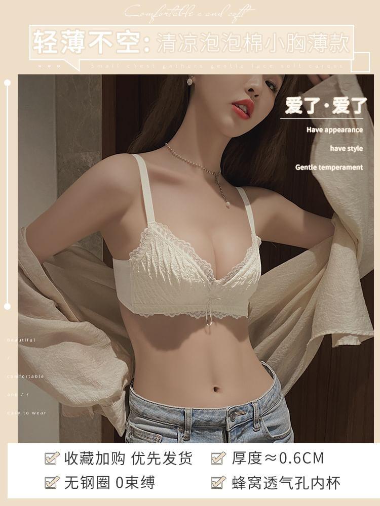 Bow Lace Wireless Push Up Bra / Panty / Set Product Image