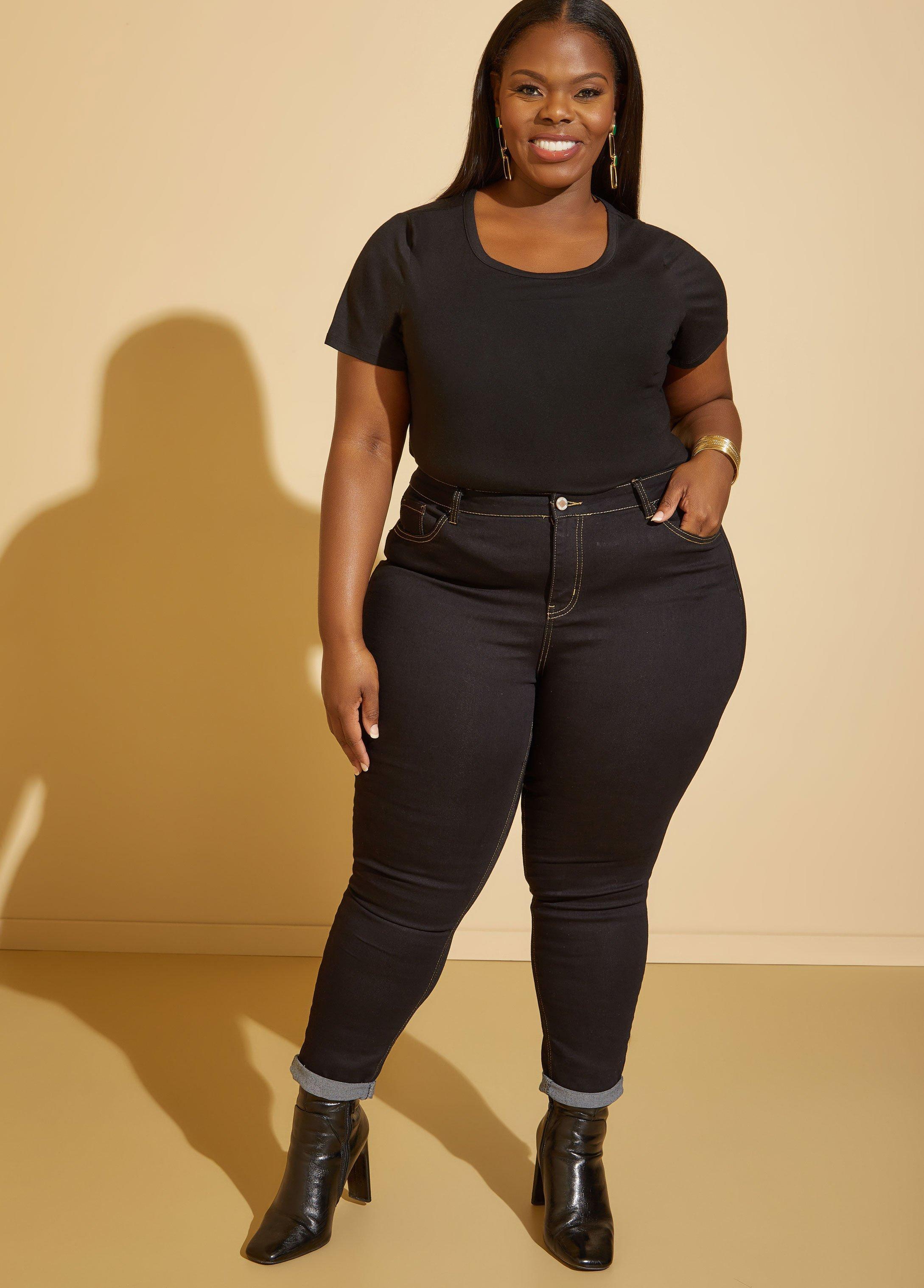 Plus Size Mid Rise Ankle Cuff Skinny Jeans Ashley Stewart Product Image