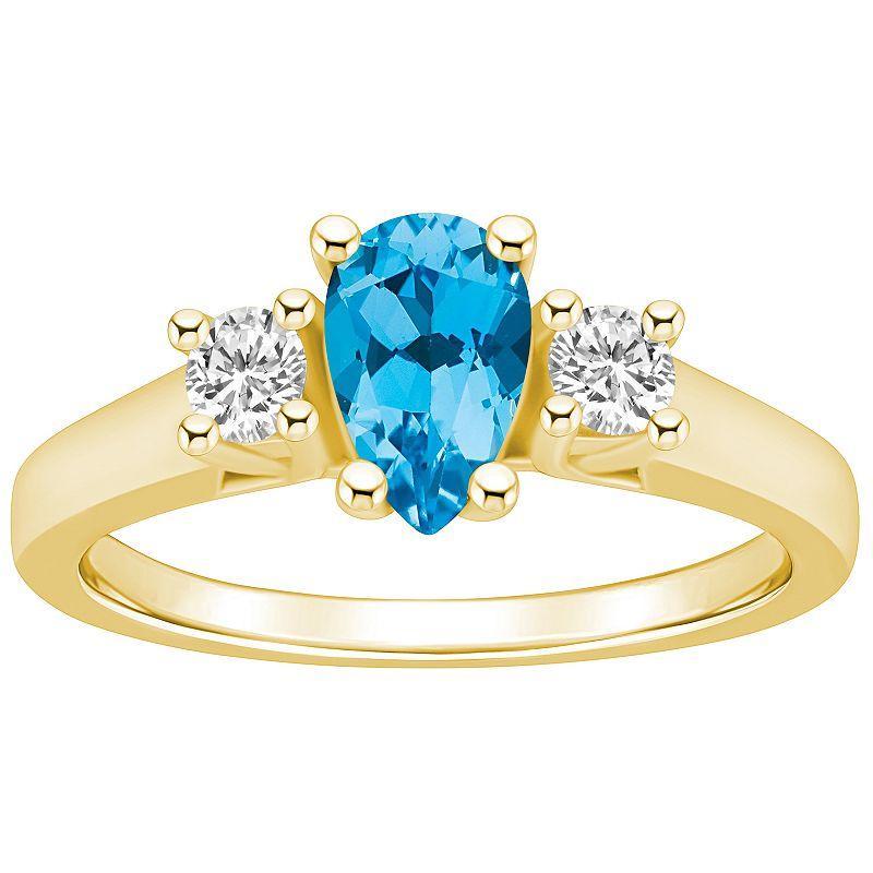 Alyson Layne 14k Gold Pear Cut Blue Topaz & 1/4 Carat T.W. Diamond Ring, Womens Product Image