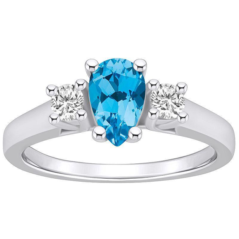 Alyson Layne 14k White Gold Pear Cut Blue Topaz & 1/4 Carat T.W. Diamond Ring, Womens Product Image