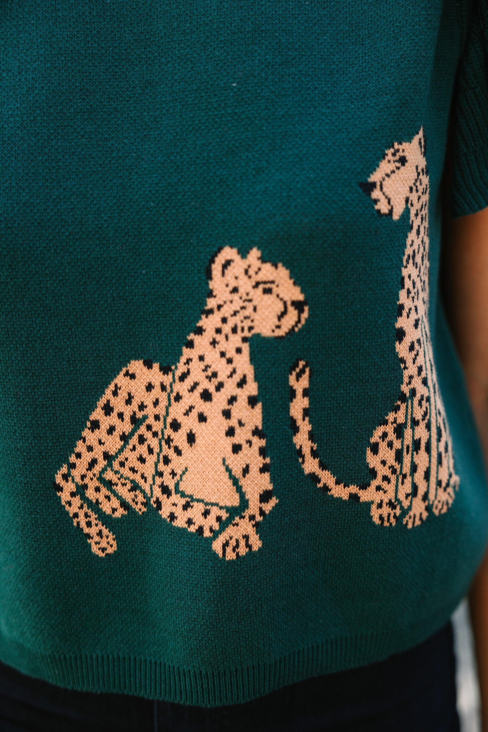 In The Wild Hunter Green Cheetah Sweater Female Product Image