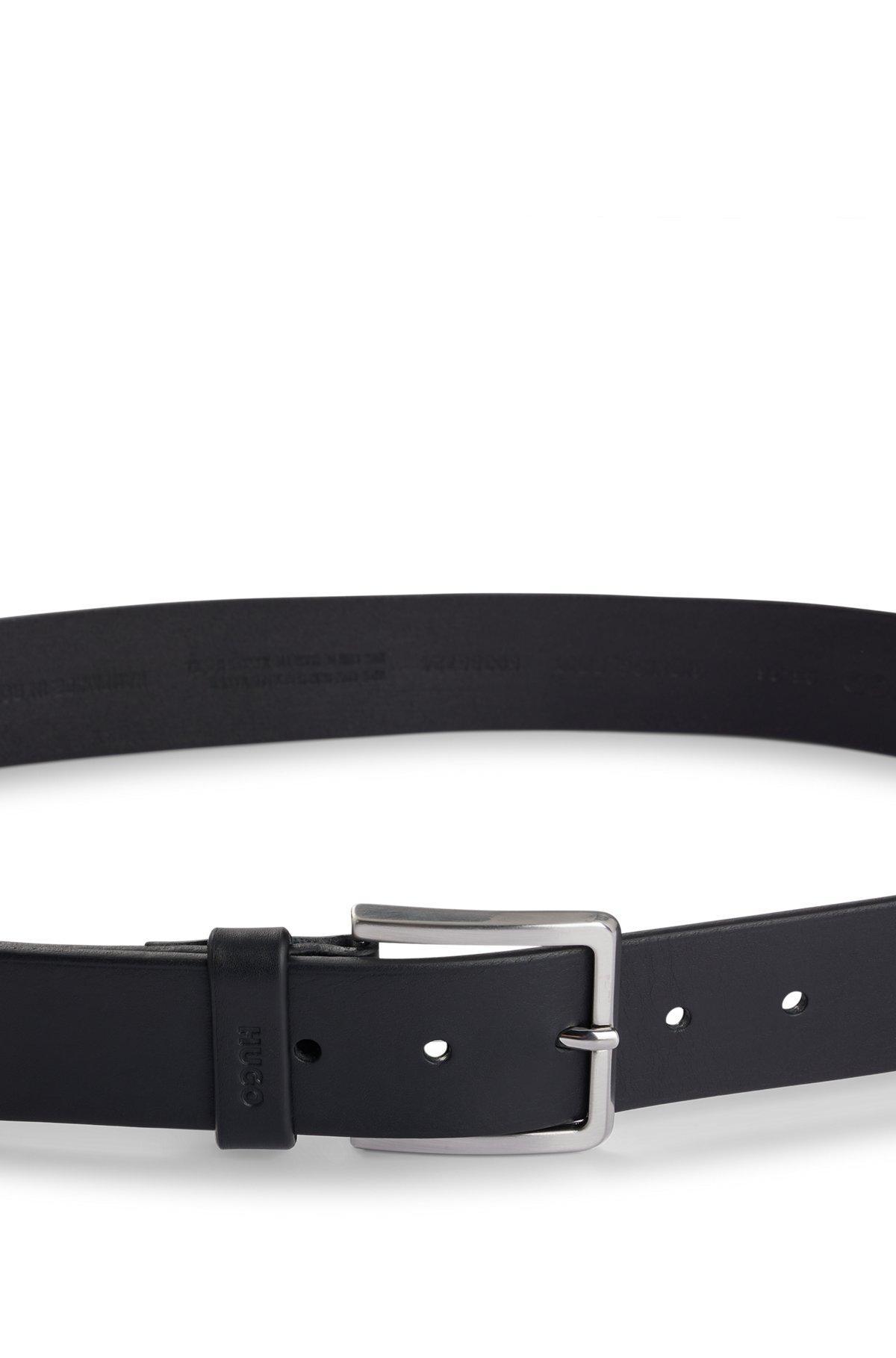 Grainy embossed-leather belt with brushed metal hardware Product Image