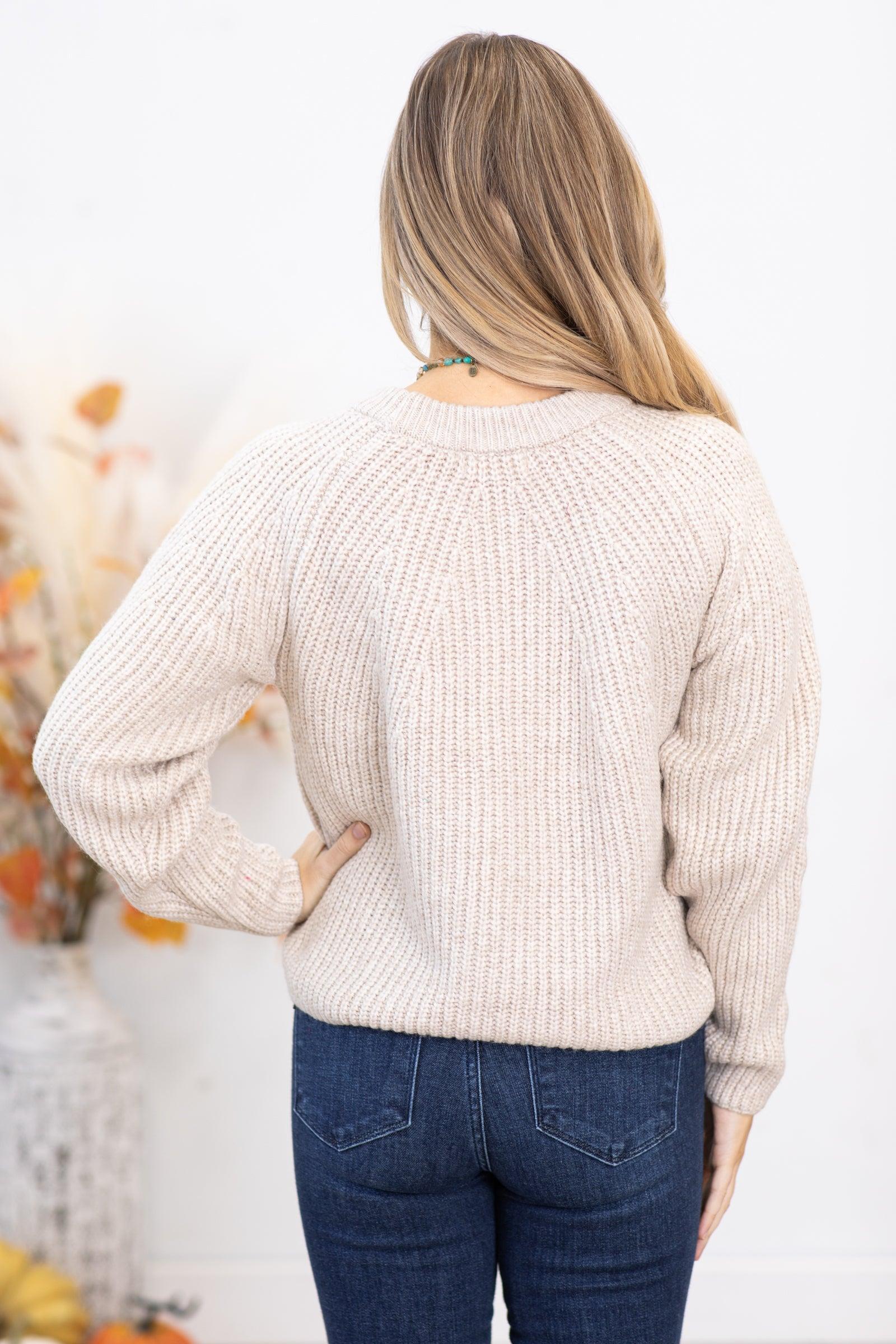 Beige Ribbed Round Neck Sweater Product Image