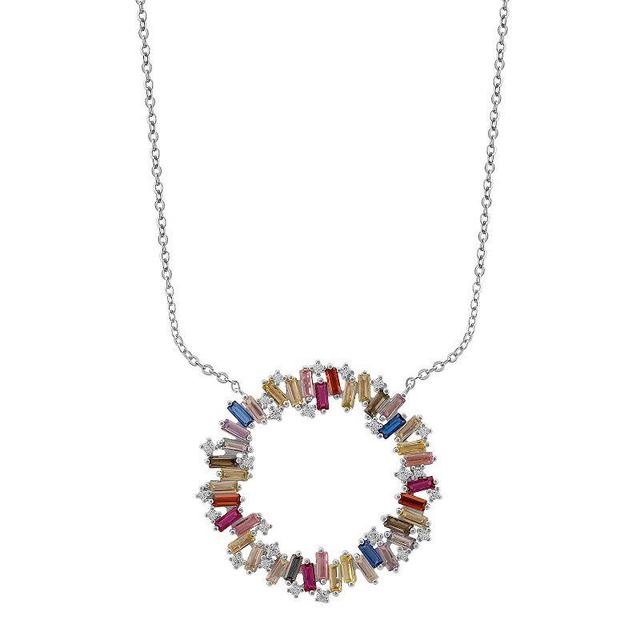 OLIVIA AND HARPER Sterling Silver Multi-Color Cubic Zirconia & Lab-Created Ruby Circle Pendant Necklace, Womens Product Image