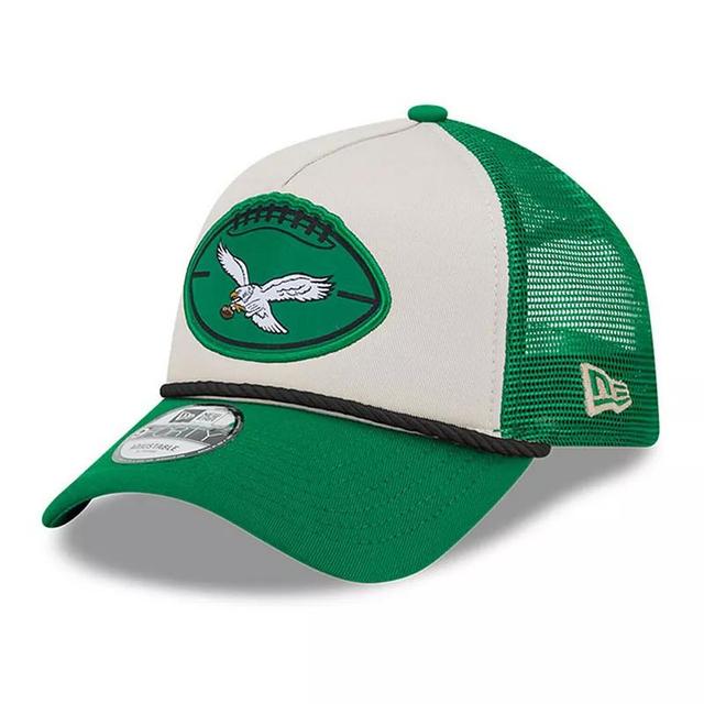 Mens New Era Stone/Kelly Green Philadelphia Eagles 2024 Sideline Historic 9FORTY A-Frame Trucker Adjustable Hat Product Image