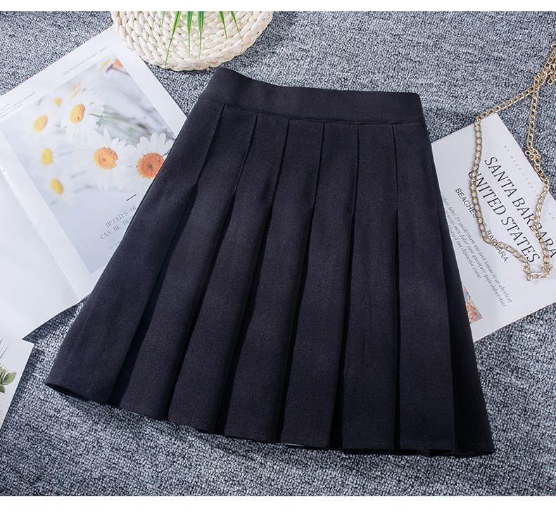 High Waist Plain Mini Pleated Skirt (Various Designs) Product Image