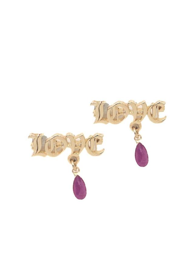 Womens Grown Up Grunge Love 14K Yellow Gold & Ruby Stud Earrings Product Image