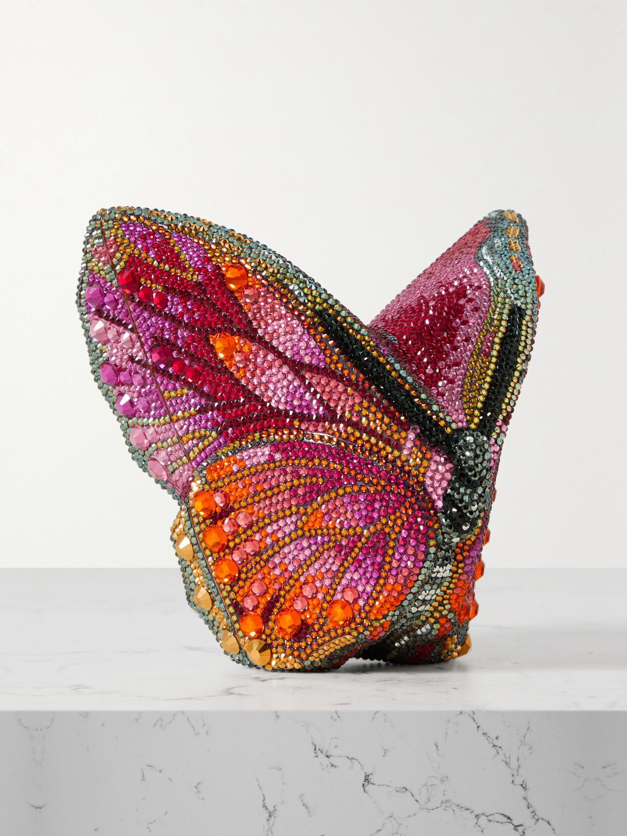 JUDITH LEIBER Butterfly Fireclipper Crystal-embellished Gold-tone Clutch In Pink Product Image