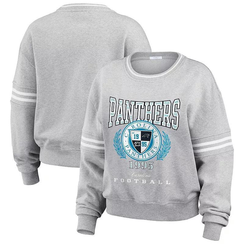 Womens WEAR by Erin Andrews Heather Gray Carolina Panthers Cropped Pullover Sweatshirt Product Image