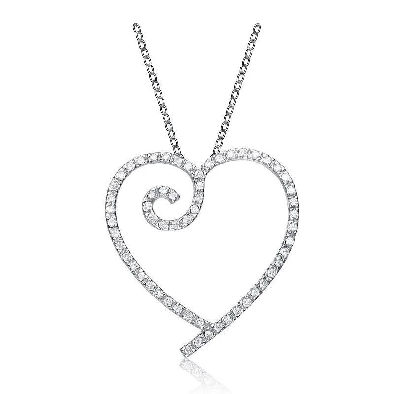 Sterling Silver Cubic Zirconia Heart With Swirl Pendant Necklace, Womens Product Image