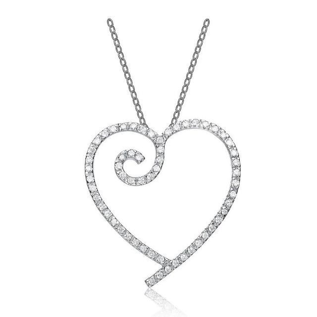 Sterling Silver Cubic Zirconia Heart With Swirl Pendant Necklace, Womens Product Image