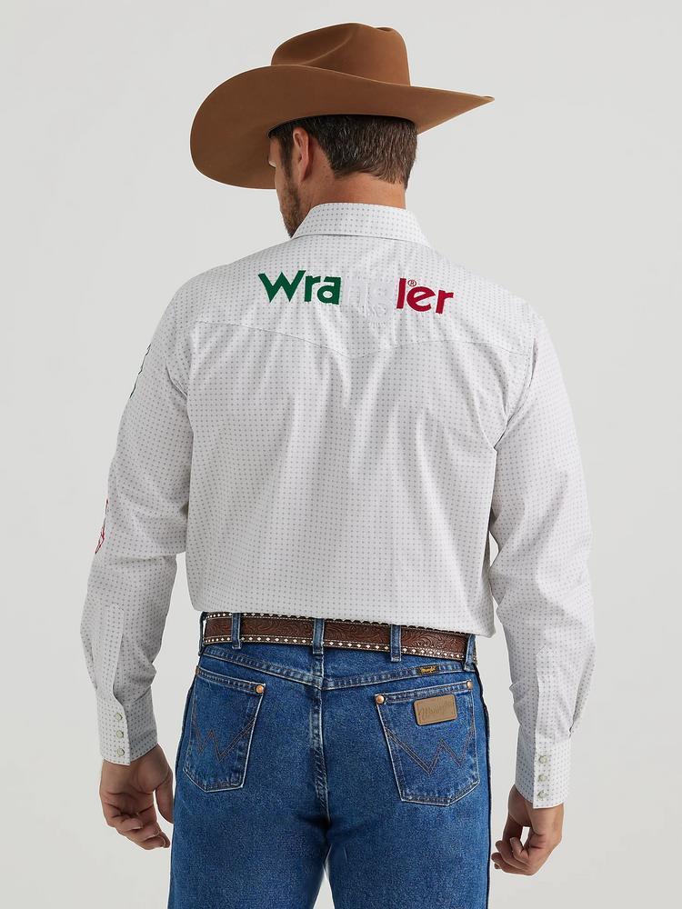 Wrangler® Men's L/S Printed White Mexico Logo Snap Shirt Product Image