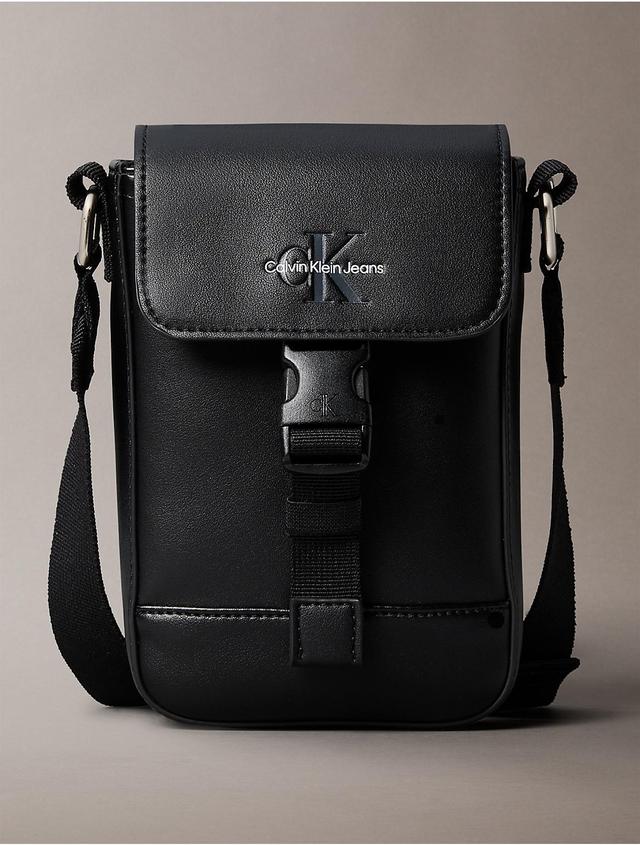 Calvin Klein Mens Monogram Logo Flap Phone Crossbody Bag - Black Product Image