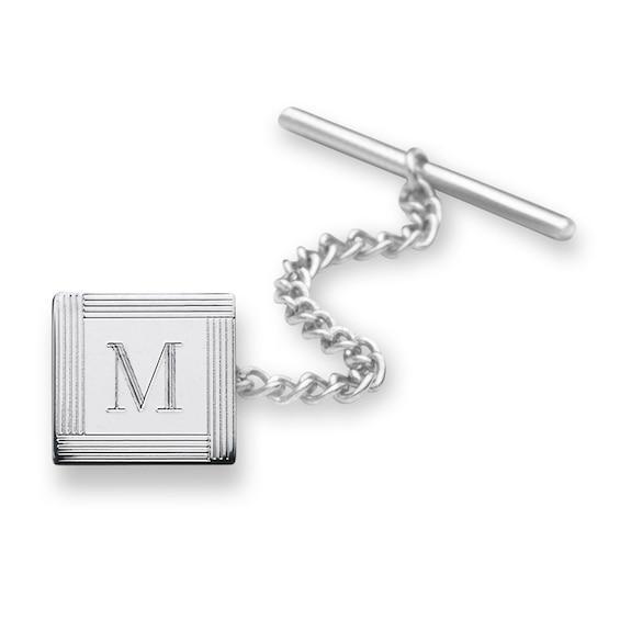 Men's Square Tie Tac in Sterling Silver (1 Initial) Product Image