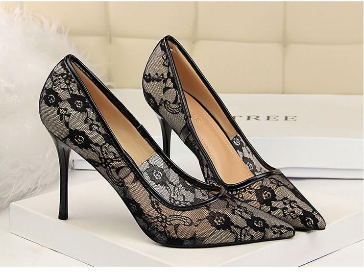 Stiletto Pointed Toe Lace Pumps Product Image