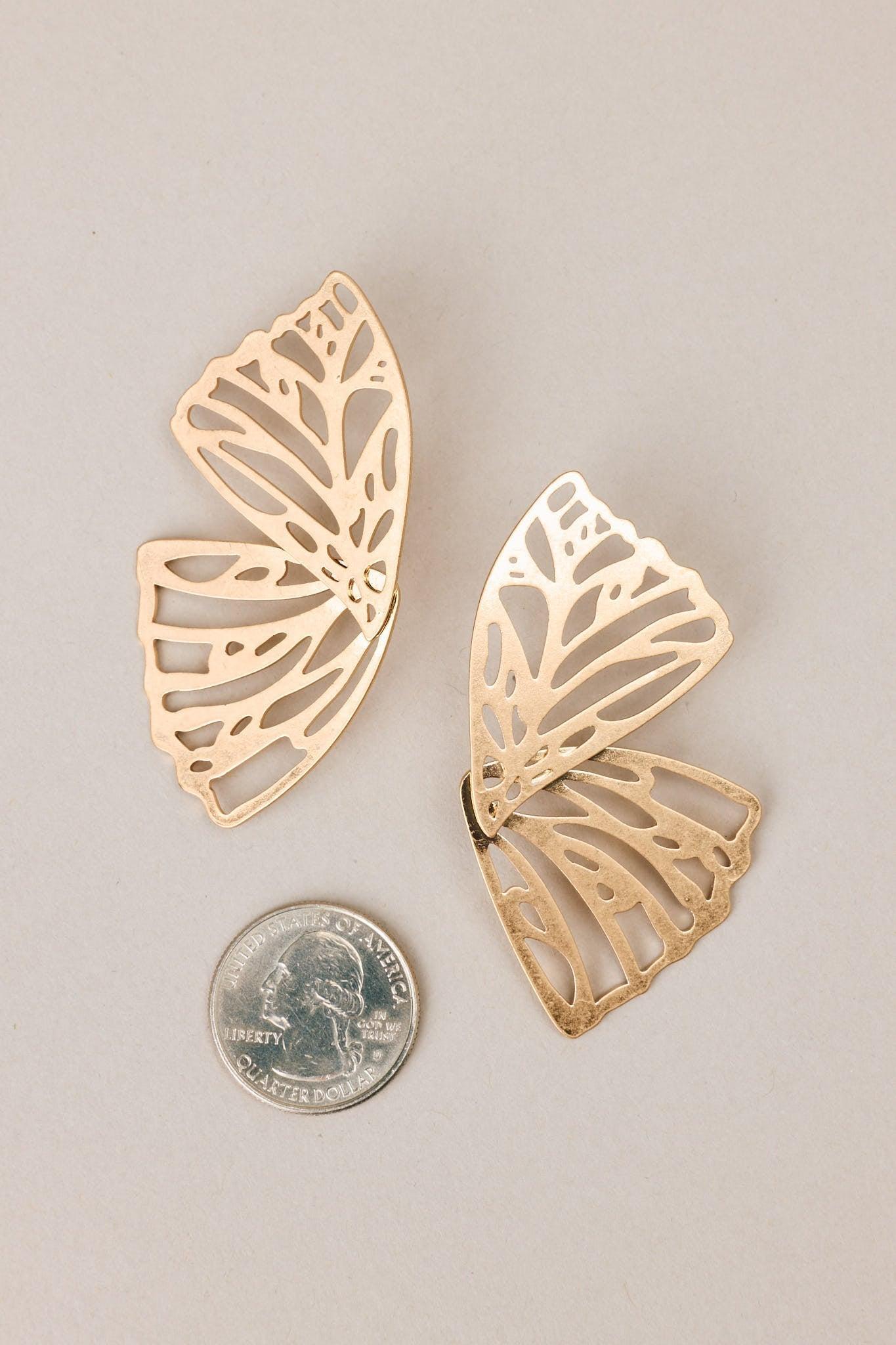 Cherish The Moment Worn Gold Butterfly Earrings Product Image