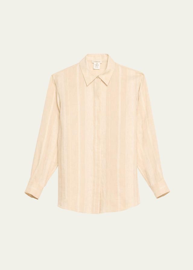 Lafayette 148 New York Oversize Stripe Linen & Cashmere Shirt Product Image