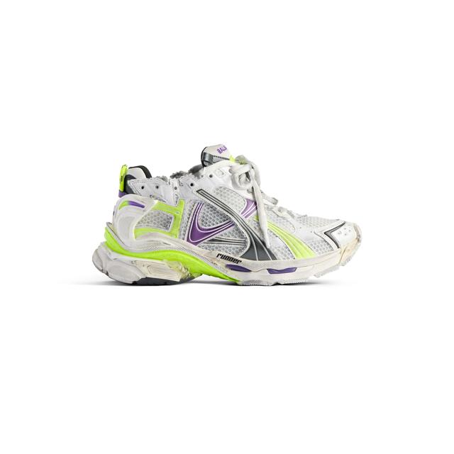 Women's Runner Sneaker  in White/neon Yellow/grey/purple Product Image