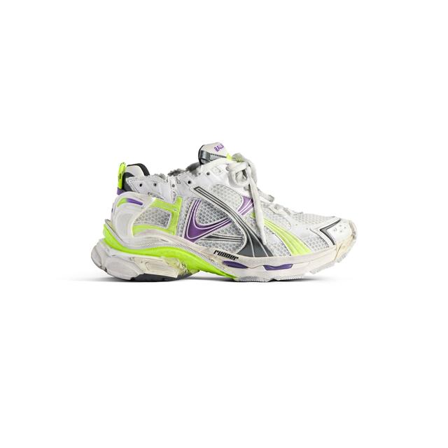 Men's Runner Sneaker  in White/neon Yellow/grey/purple Product Image