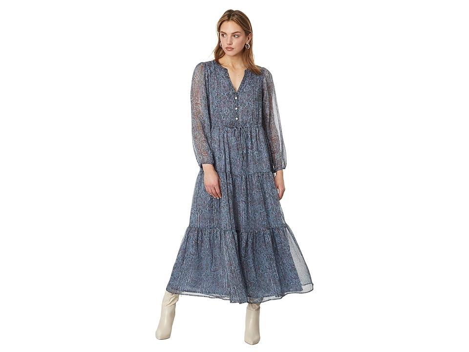 Lucky Brand Metallic Print Long Sleeve Chiffon Maxi Dress Product Image