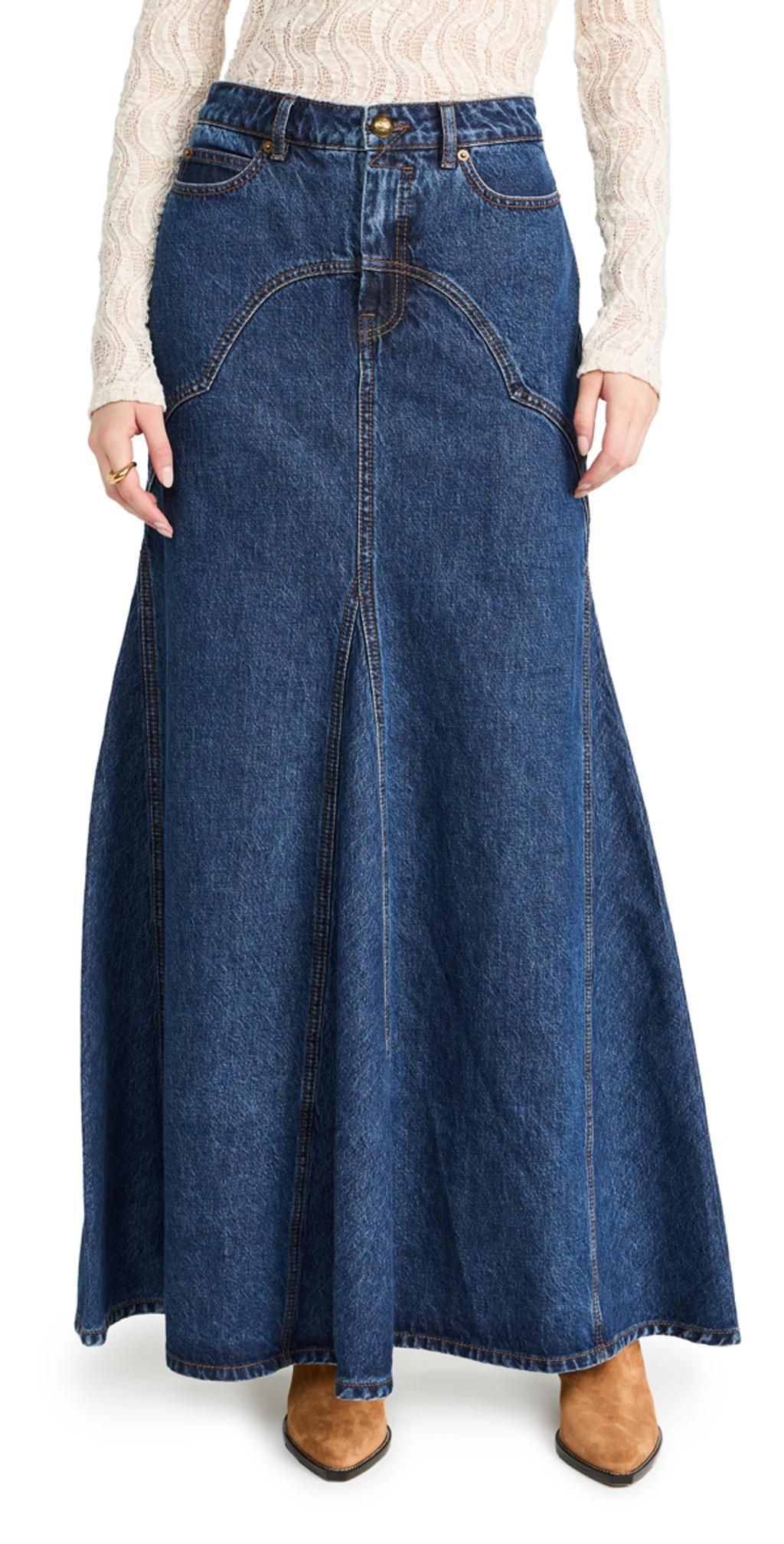 ZIMMERMANN Luminosity Denim Maxi Skirt In Dark Wash Product Image