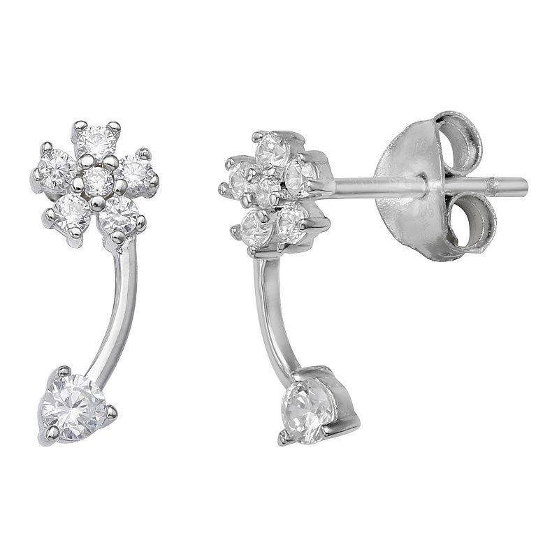 PRIMROSE Sterling Silver Cubic Zirconia Flower Curved Stick Stud Earrings, Womens Product Image