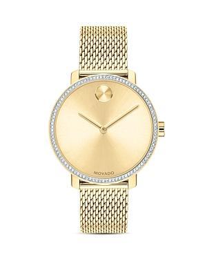 Movado Bold Gold Crystal IP Mesh Bracelet Watch Product Image