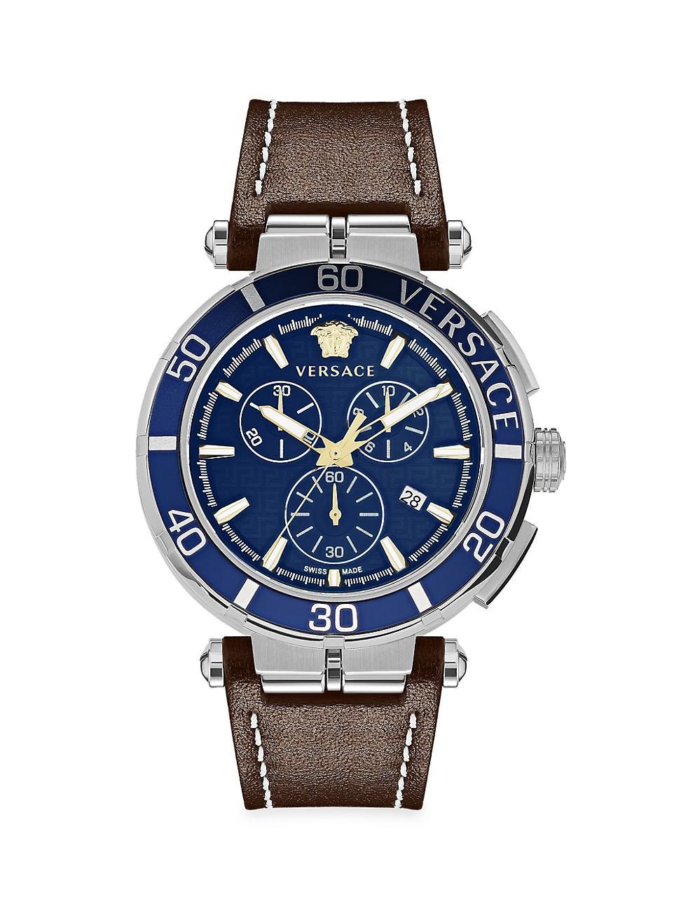 Versace Greca Chronograph Leather Strap Watch, 45mm Product Image