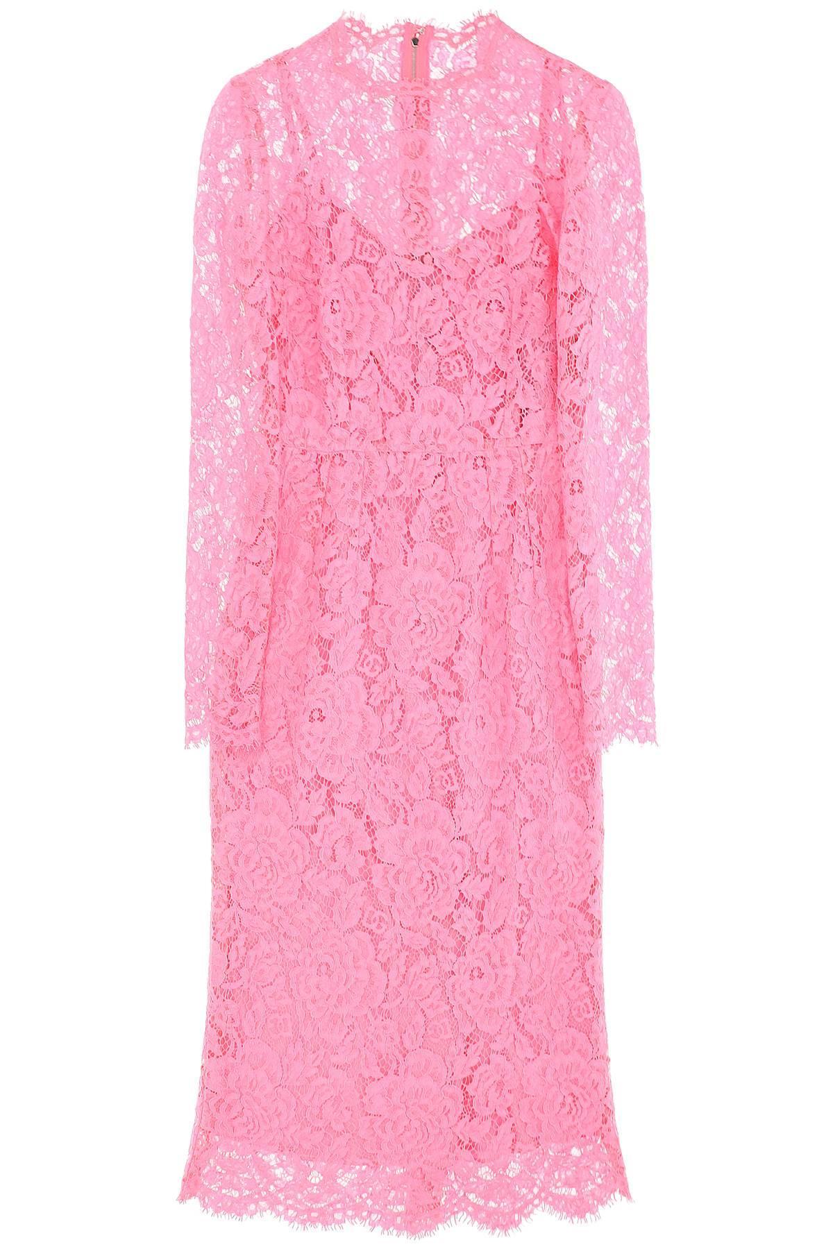 Floral Lace Long-sleeve Midi Dress In Pink & Purple Product Image