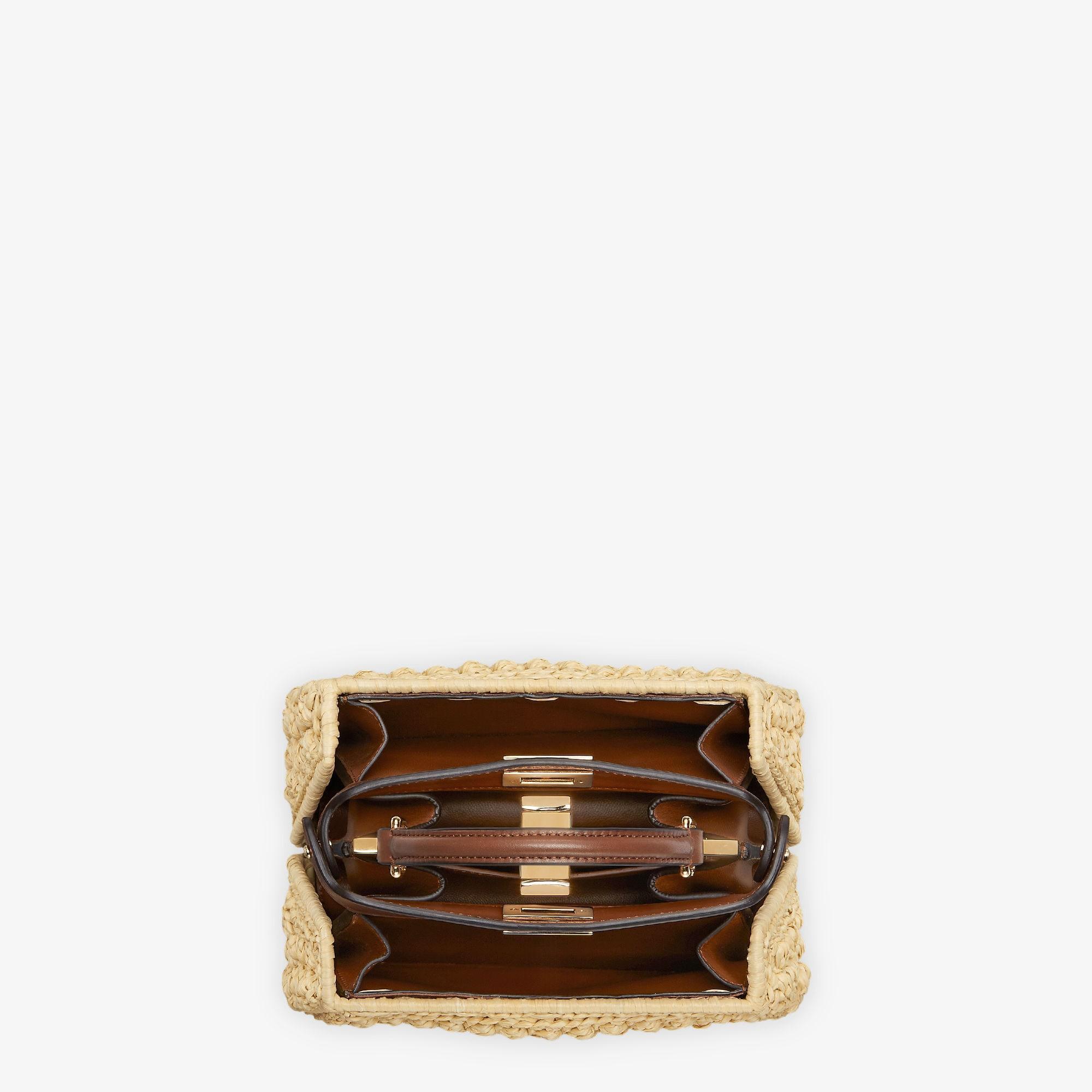 Peekaboo ISeeU PetiteBrown leather and raffia bag Product Image