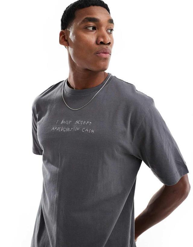 ONLY & SONS relaxed t-shirt with home print in charcoal Product Image