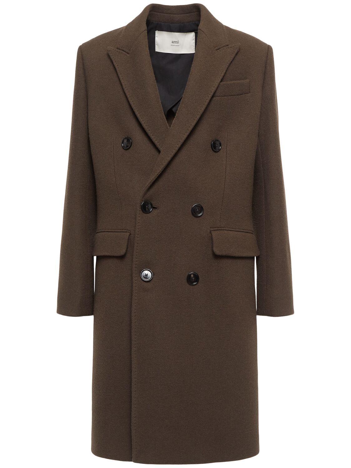 Double Breasted Wool Coat In Dark Coffee Product Image