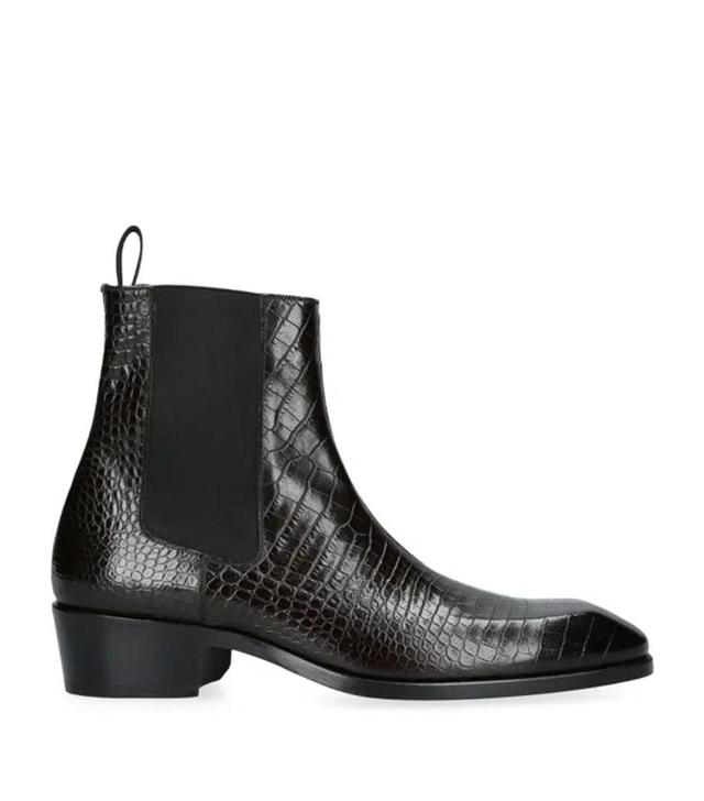 Crocodile-effect Leather Boots In Black Product Image