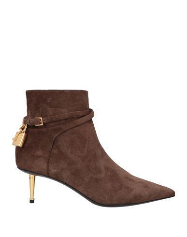 TOM FORD Woman Ankle Boots Chocolate Brown Size 8 Calfskin, Steel, Metal, Brass, Zamak In Cocoa Product Image