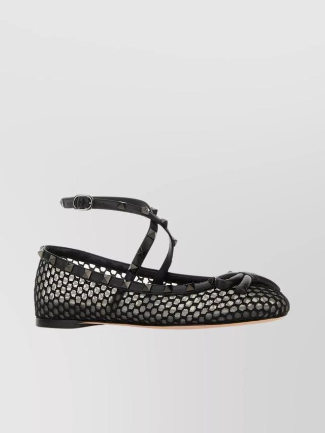 Mesh Rockstud Embellished Pointed Toe Ballerinas In Black Product Image