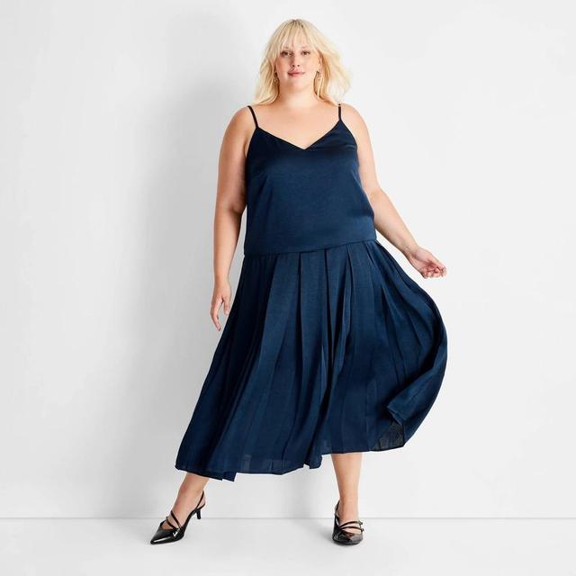 Womens Sleeveless Drop Waist Pleated Ankle Dress - Future Collective Navy Product Image