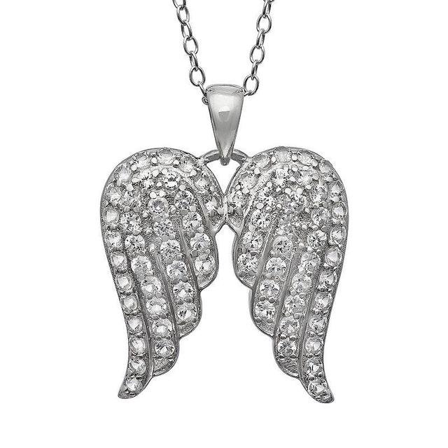 Sterling Silver Lab-Created White Sapphire Angel Wing Pendant, Womens Product Image