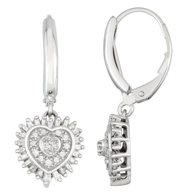 Jewelexcess Sterling Silver 1/2 Carat T.W. Diamond Heart Leverback Earrings, Womens Product Image