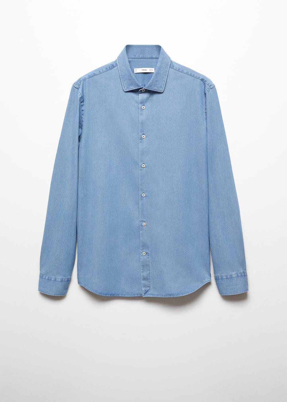 MANGO MAN - Slim-fit chambray cotton shirt light blueMen Product Image