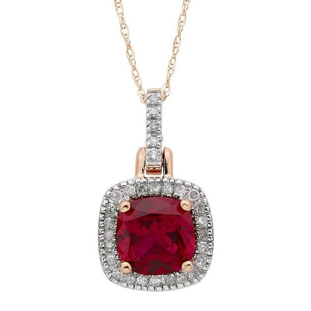 10k Gold Lab-Created Ruby & 1/8 Carat T.W. Diamond Halo Pendant Necklace, Womens Pink Product Image