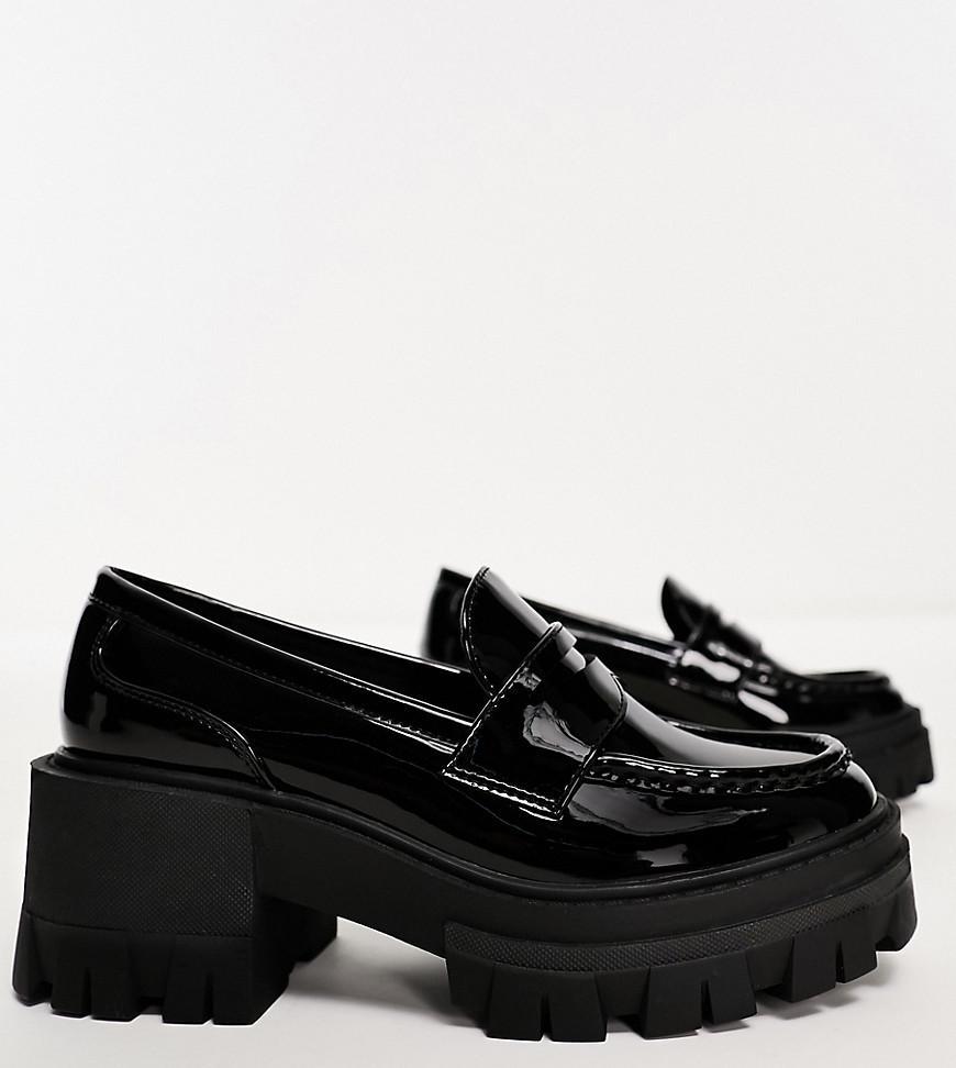 ASOS DESIGN Wide Fit Script chunky mid heel loafers Product Image